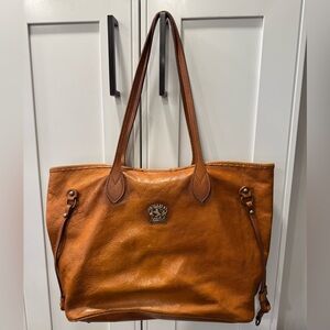 PRATESI FIRENZI ITALIAN DESIGNER COGNAC BROWN LEATHER VETULONIA TOTE BAG